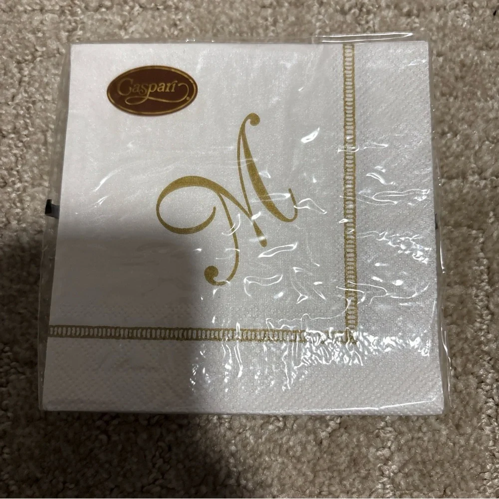 Caspari Hemstitch Script Letter M 20 Triple Ply Napkins 25cmx25cm